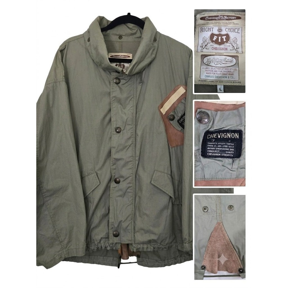 Vintage Chevignon France Leather Trim Canvas Hooded Parka Jacket Large 90s Gorp